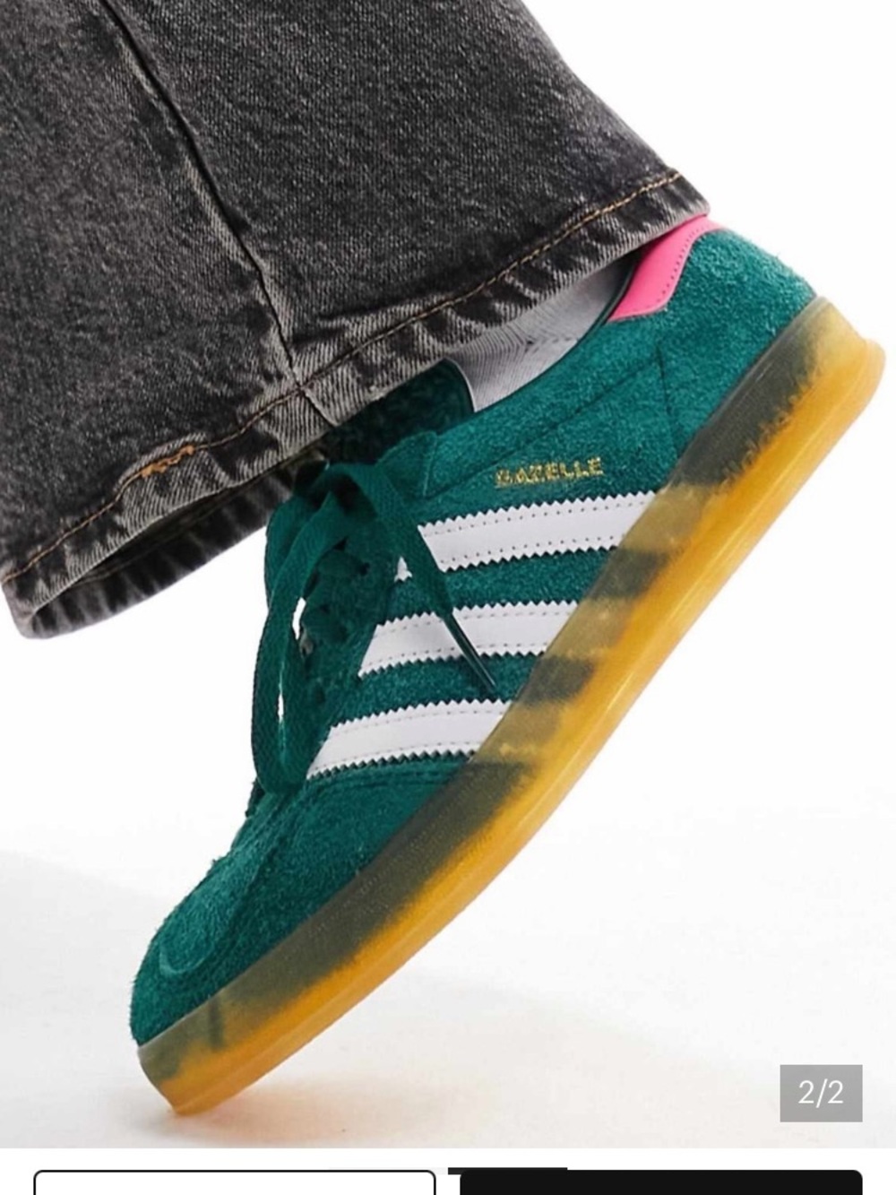 adidas Women's Green Suede Gazelle Sneaker with White Stripes - Picture 9 of 9